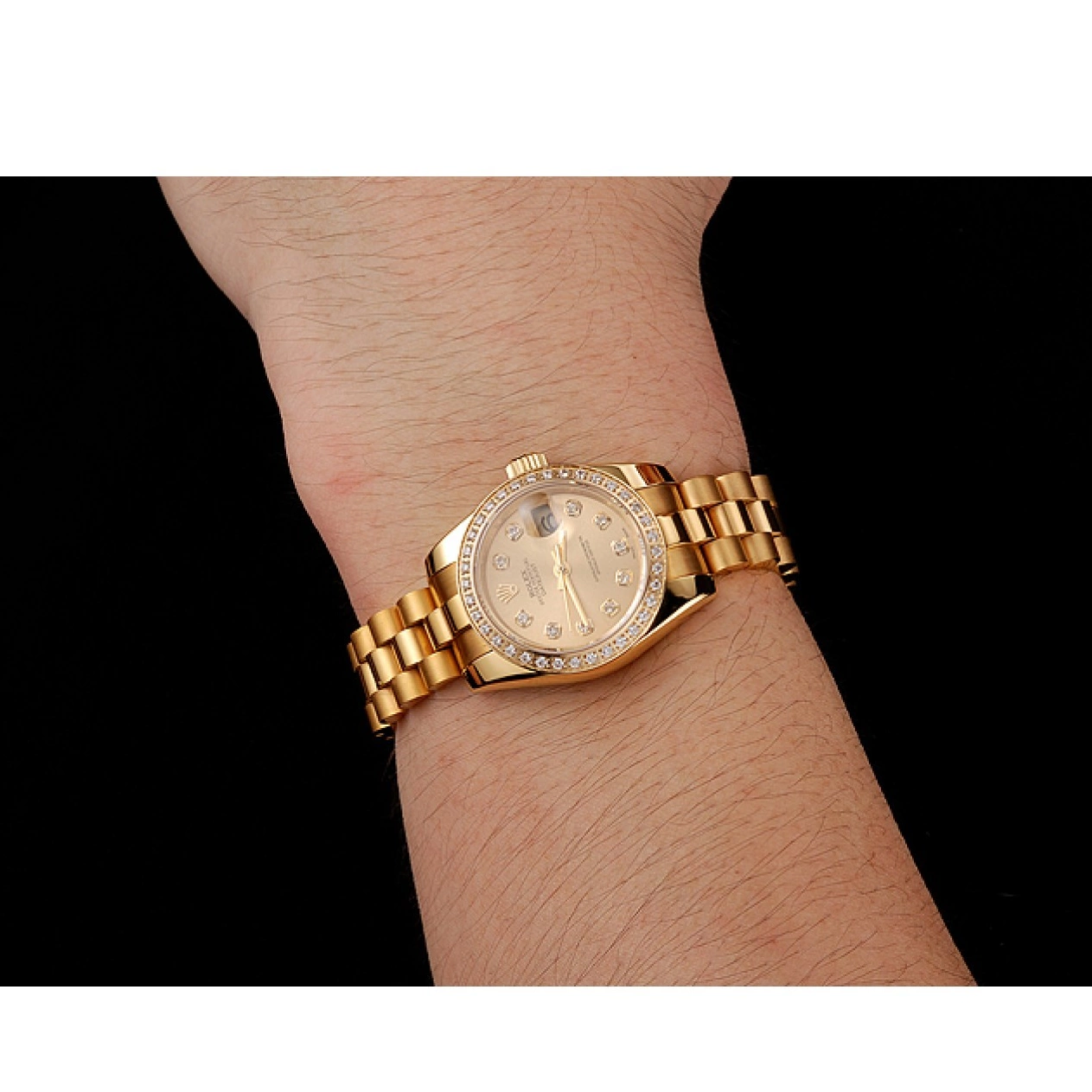 Good copy rolex watches Bracelet Diamond Champagne 1454095 Bezel Gold Rolex Swiss Lady-Datejust Dial 0529